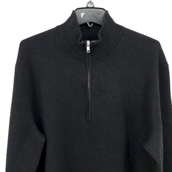 EVERLANE Men's No Sweat Half Zip Sweater Large Black CoolMAX NWT - Picture 3 of 9